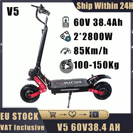 EU Lager V5 Elektrische Roller 60V 38,4 AH 2800W * 2 Motor 60-80 KM/H Top Geschwindigkeit 