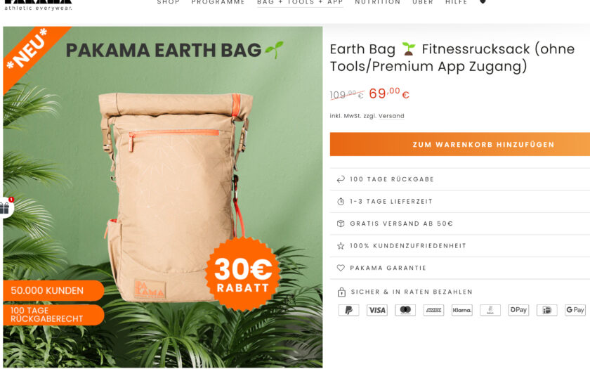 Earth Bag Fitnessrucksack von Pakama