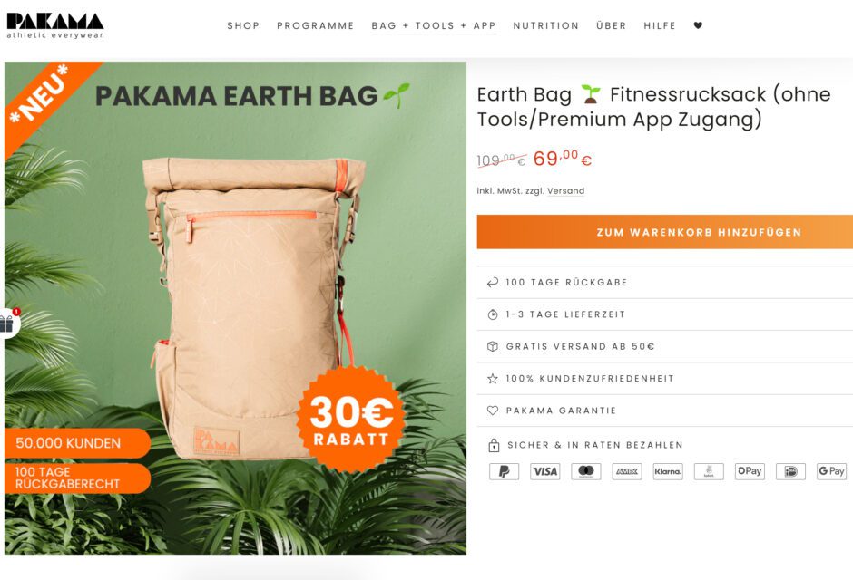 Earth Bag Fitnessrucksack von Pakama