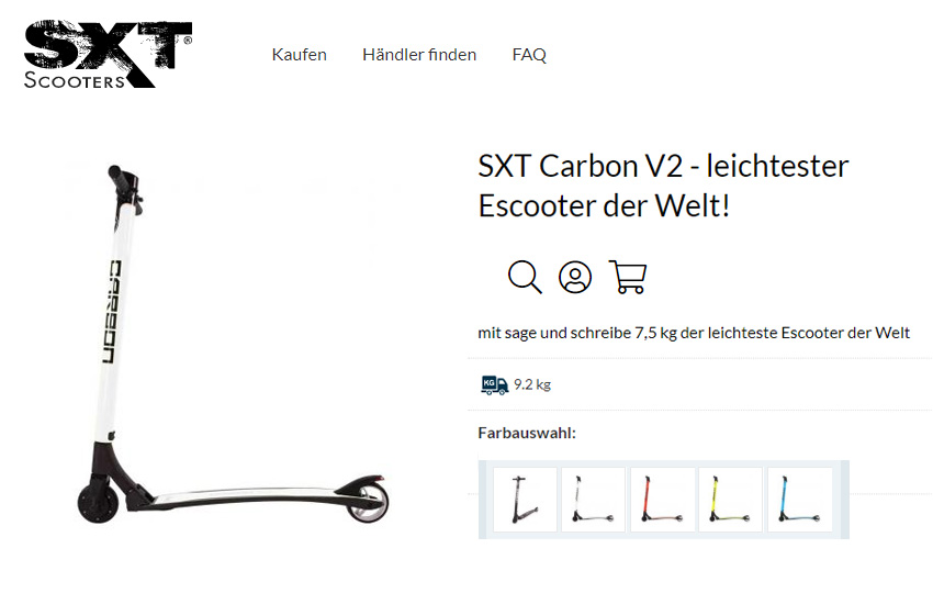 SXT Carbon V2 e Scooter - Der leichteste e-Roller der Welt